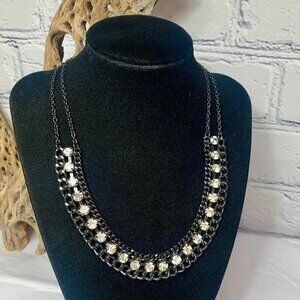 Gunmetal Grey & Rhinestone Choker Necklace 17" - 19"
